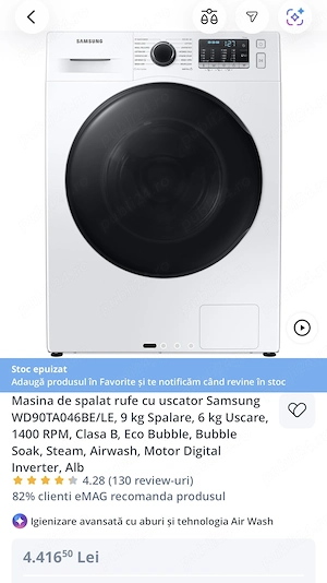 Mașina de spălat cu uscător Samsung - probleme rulment