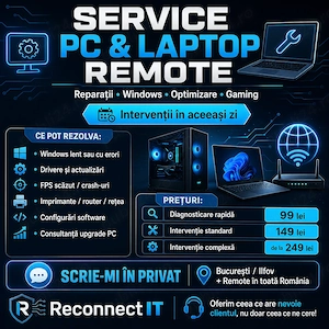 Service PC & Laptop Remote   Reparații, Windows, Optimizare, Gaming