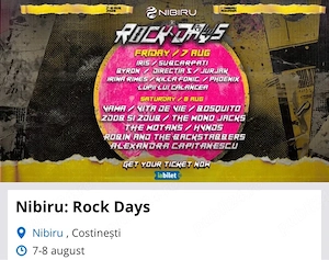 Vand 4 bilete 2 Days General Access  la Rock Days Nibiru