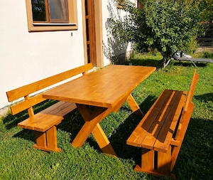 set mobilier rustic de gradina lungime 2 m   2.5 m lemn masiv