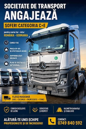 Angajăm șoferi profesioniști, cat C+E