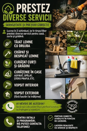 Servicii casă, curte și grădină   lemne, curățenie, vopsit