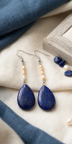 Cercei handmade cu Lapis Lazuli și perle naturale   albastru regal