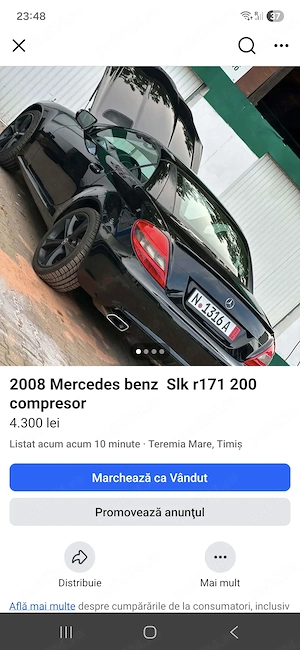 Vând mercedes slk r171 200 kompressor 1.8 benzină 