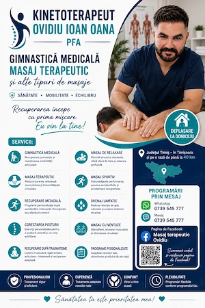  Persoana Fizica Autorizata Terapeut ,masaj și de relaxare ,Gimnastica Medicala 