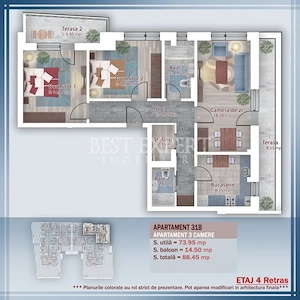 Apartament 3 Camere | 88,45 mp Total| Bloc Boutique P+3| Încălzire în Pardoseala - imagine 6
