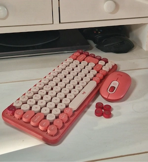 Tastatura mecanica wireless Logitech Pop Keys mouse wireless roz set