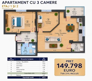 Apartament 3 camere Westside Residence Otopeni, 2 bai, et.1 - imagine 2