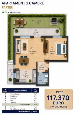 Apartament 2 camere cu gradina Otopeni, bloc arhitectura unica - imagine 2
