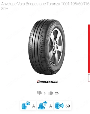 Set 4 anvelope vară Bridgestone Turanza T001 195/60 R16 89H - Rulate sub 90km!