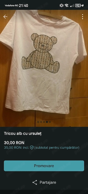 tricou alb cu urs