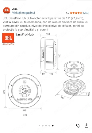 Subwoofer JBL BassPro Hub 200 W pentru roata de rezerva  - imagine 4