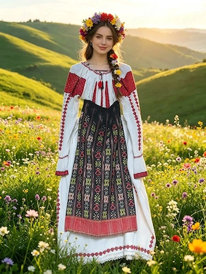 Vand costum popular Muntenia, autentic, lucrat manual, stare excelenta