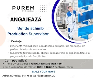 Purem Oradea angajeaza Production Supervisor - Sef de Schimb in productie 