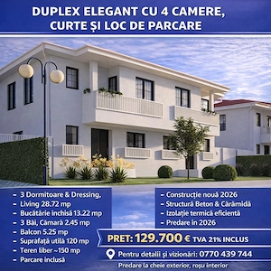 Duplex nou 4 camere 120mp Sura Mica 129700 euro TVA inclus  - imagine 2