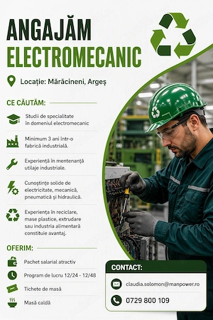 Angajam ELECTROMECANIC - Maracineni, Arges