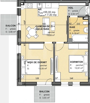 Apartament 3 camere Apahida 55mp | Complex Estimo | Ideal pentru o familie - imagine 2