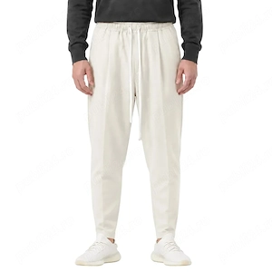 Pantaloni Lungi Ușor Slim Bărbați Bej cu Șnur Lung și Buzunar la Spate