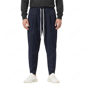 Pantaloni Lungi Ușor Slim Bărbați Bleumarin cu Șnur Lung și Buzunar la Spate