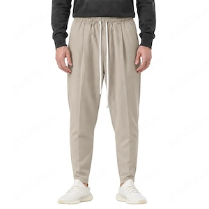 Pantaloni Lungi Ușor Slim Bărbați Camel cu Șnur Lung și Buzunar la Spate