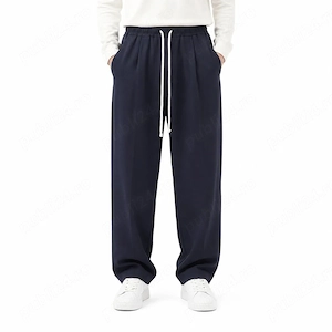 Pantaloni Lungi Largi Bărbați Bleumarin cu Șnur Lung și Buzunar la Spate