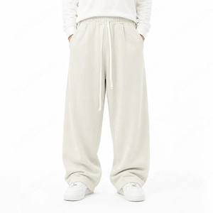 Pantaloni Lungi Largi Bărbați Bej Deschis cu Șnur Lung și Buzunar la Spate