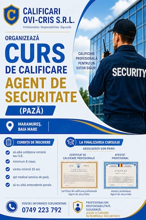 CURS de calificare profesională   Agent de securitate (pază)  CALIFICARI OVI-CRIS S.R.L.