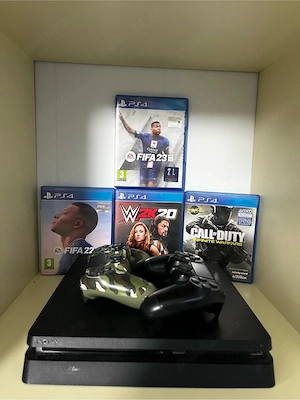 PS4 Slim 500GB + 2 controllere + 4 jocuri