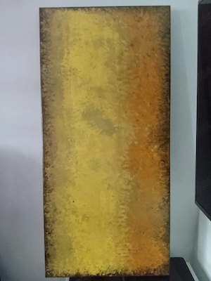 Tablou abstract texturat (95x45 cm), pictură ulei pe pânză   nuanțe auriu chihlimbar