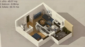 Apartament 2 camere decomandat  54 mp | Bloc nou | Mobilat și utilat - imagine 4