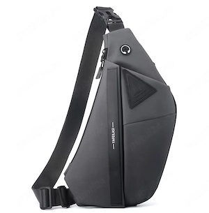 Borsetă Anti-Furt Crossbody   Gri, Impermeabilă, Ușoară, cu Port pentru Căști și Buzunar Extensibil