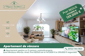 Apartament spațios cu 5 camere, centrală proprie,  zona Micălaca Miorița, Arad