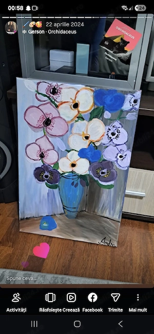 Tablou handmade, vază cu orhidee 