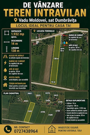 Teren intravilan Vadu Moldovei sau Dumbrăvița Suceava