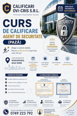 CURS de calificare profesională Agent de securitate (pază) CALIFICARI OVI-CRIS S.R.L. 