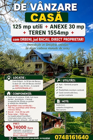 Casă + teren de vanzare Orbeni, Bacau