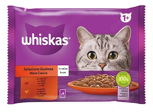 Hrană umedă Whiskas pt pisici adulte 4x85g selecții clasice în sos de carne