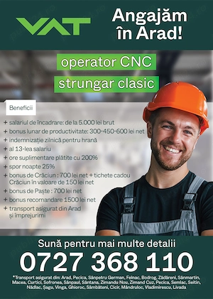 Angajam Operator CNC Strungar clasic in Arad