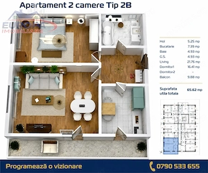 Apartament 2 camere zona C5 in BLOC NOU - imagine 4