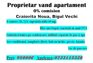 4 camere, Etaj 2, Semidecomandat, 60 mp. Loc de parcare, Craiovita Noua, Bigul Vechi, proprietar