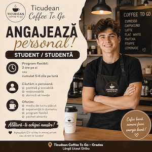 Angajăm barman -Coffee to Go ,Nufărul ,Oradea 
