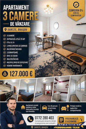 Apartament de 3 camere mobilat si utilat modern, structura decomandata