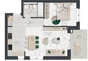 Apartament nou cu 2 camere, bucatarie inchisa | Denya Forest - imagine 9