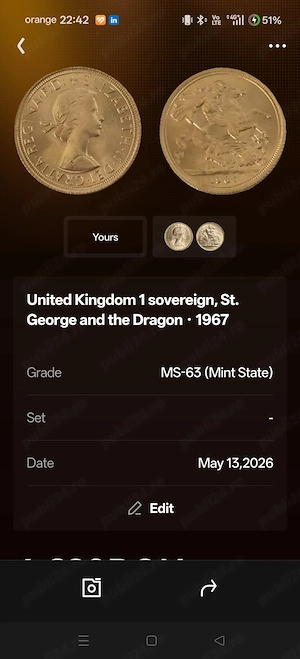 Moneda (Elisabeta a II-a, St. George si dragonul, gradat MS-63) 1967