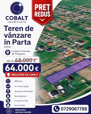 Teren intravilan de vânzare în Parța   1.654 mp | Utilități | Drum asfaltat - imagine 2