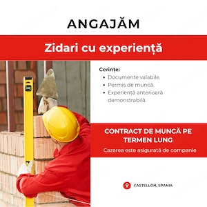 Angajăm zidari cu experiență pentru muncă în Spania