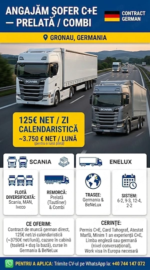 ANGAJĂM ȘOFER C+E - prelată   combi (tandem) - Germania