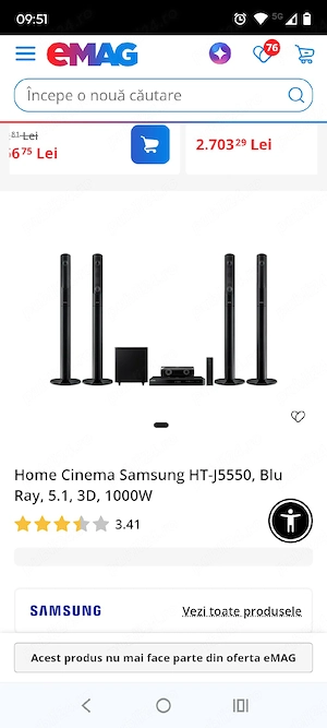 Sistem Home cinema 5.1 3D Blu-ray Samsung HT-J5550W 1000W  Smart Bluetooth