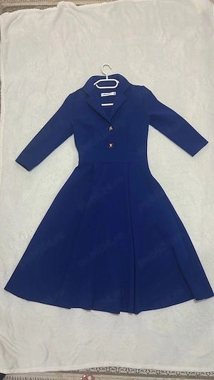 Rochie elegantă albastru regal, mărimea 36 (S)   Stil sacou, material gros de iarnă