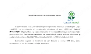                                    Demarare obtinere Autorizatie de Mediu